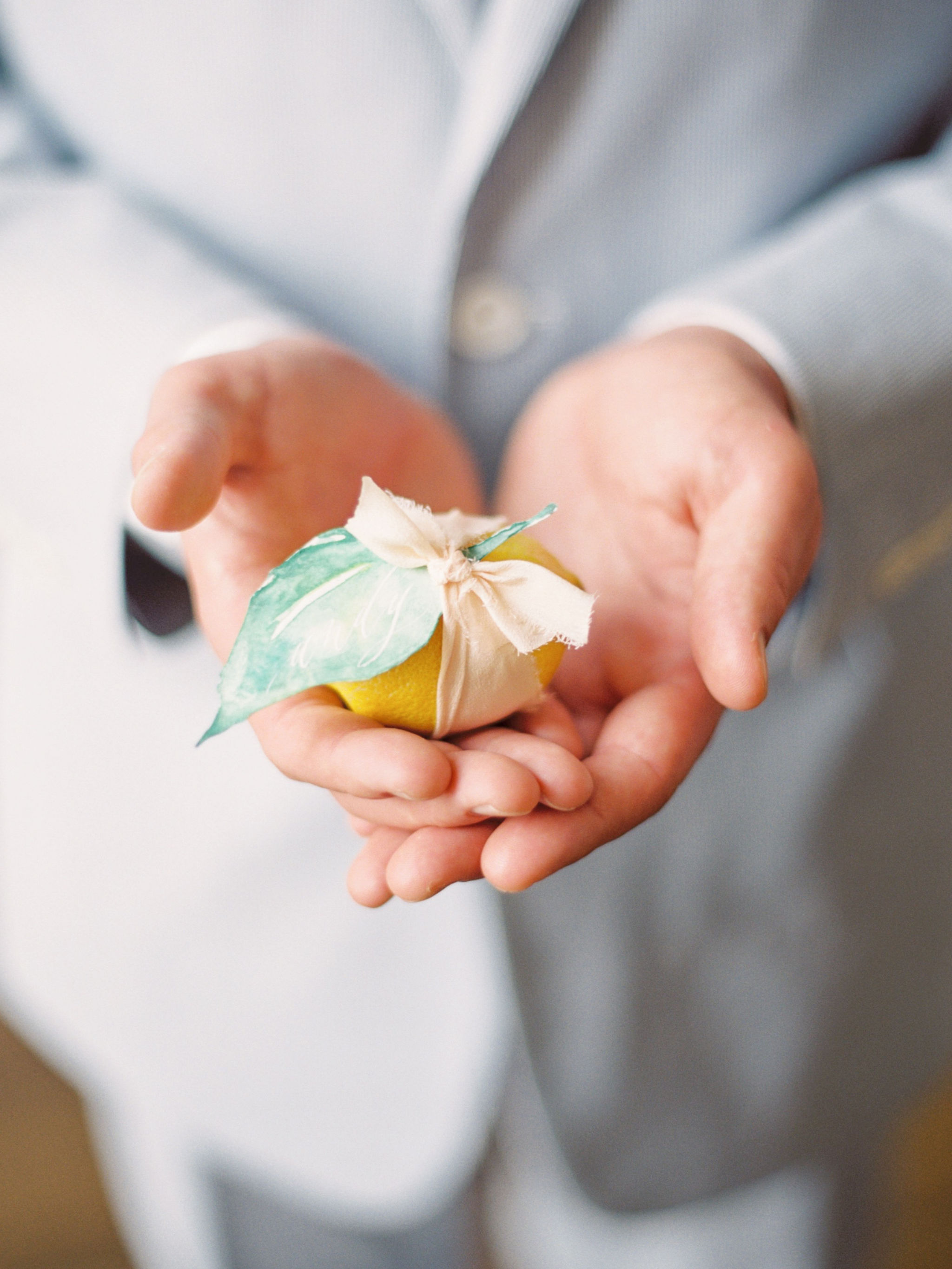 Lemon Place Card with Watercolor Leaf