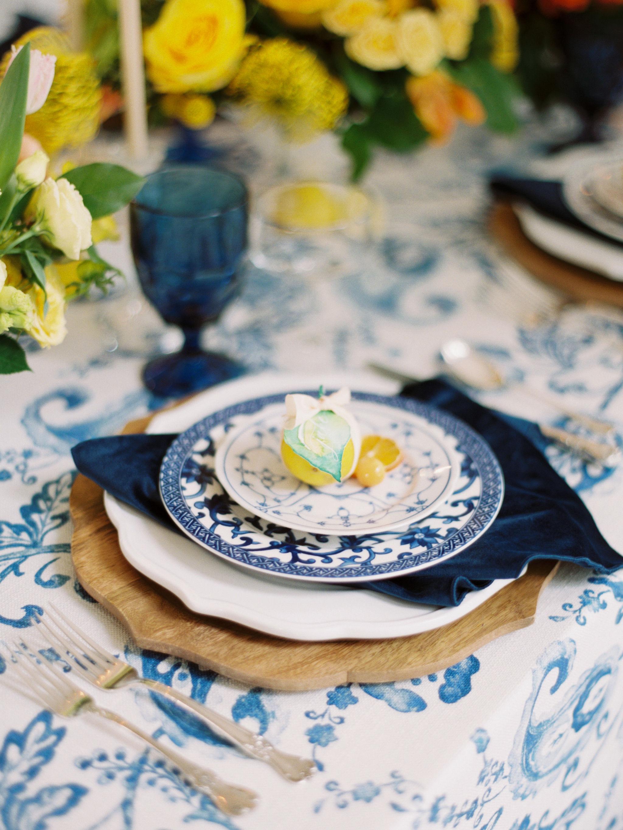 Blue and White Wedding Table Decor