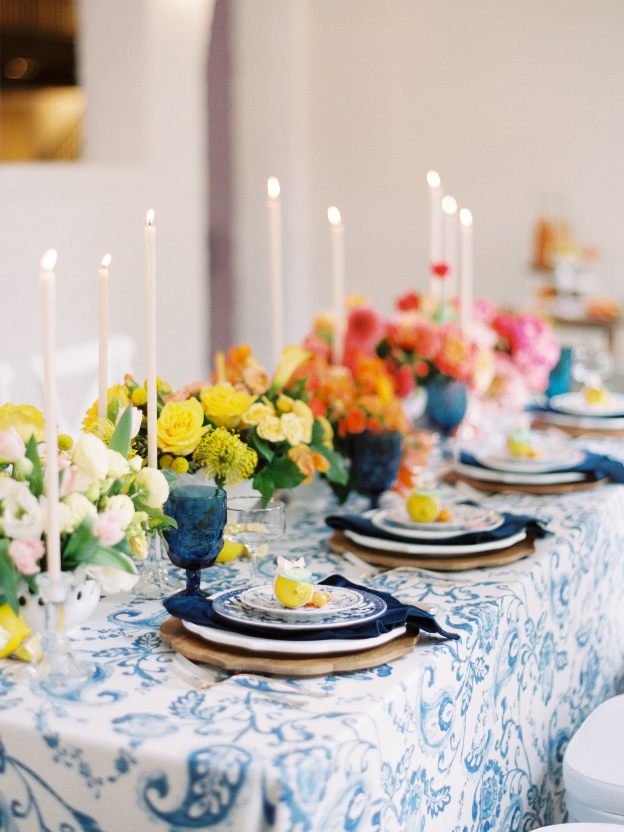 Blue and White Watercolor Table Linen