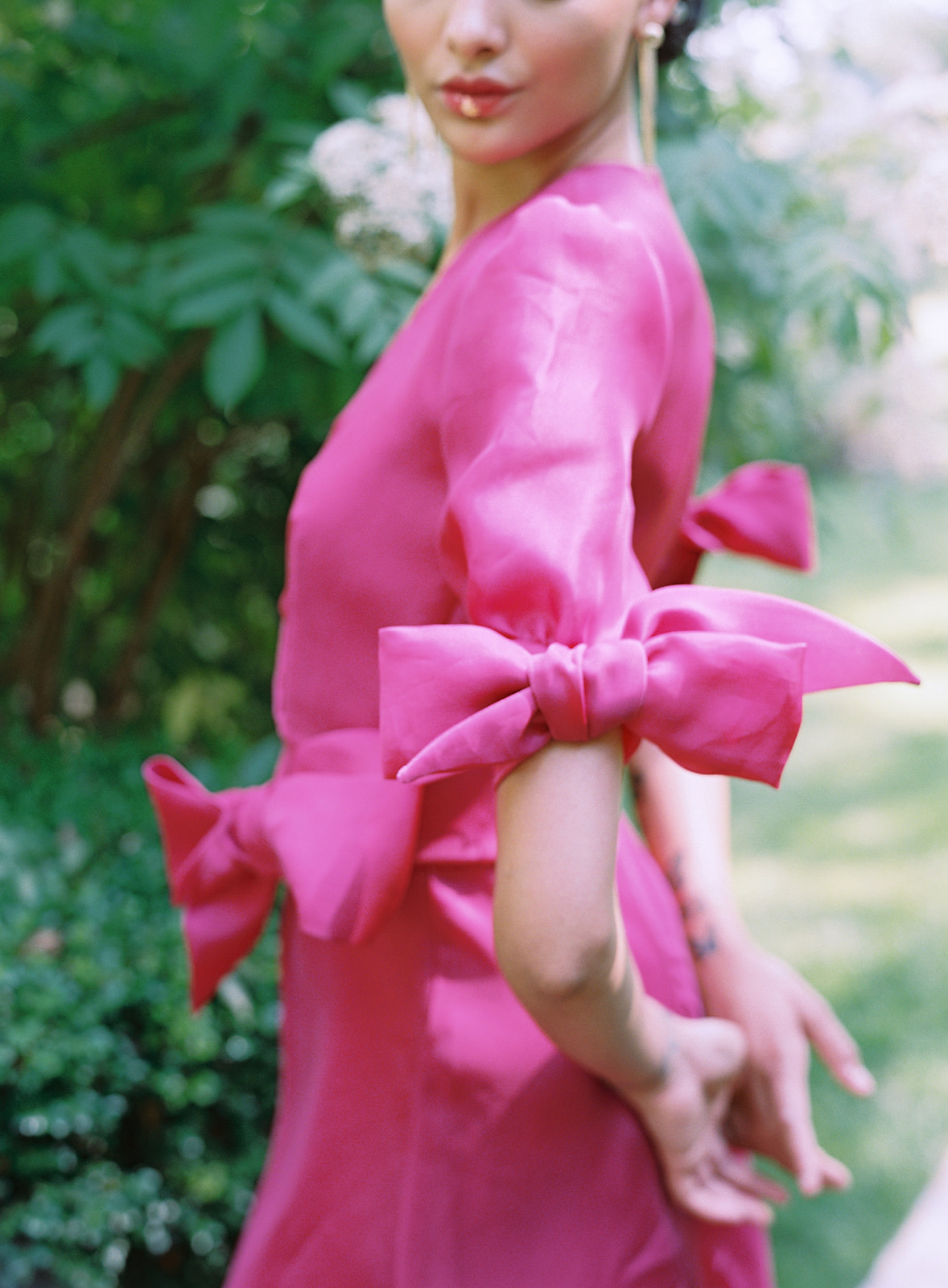 Beautiful pink gown by Naeem Khan in an English Garden