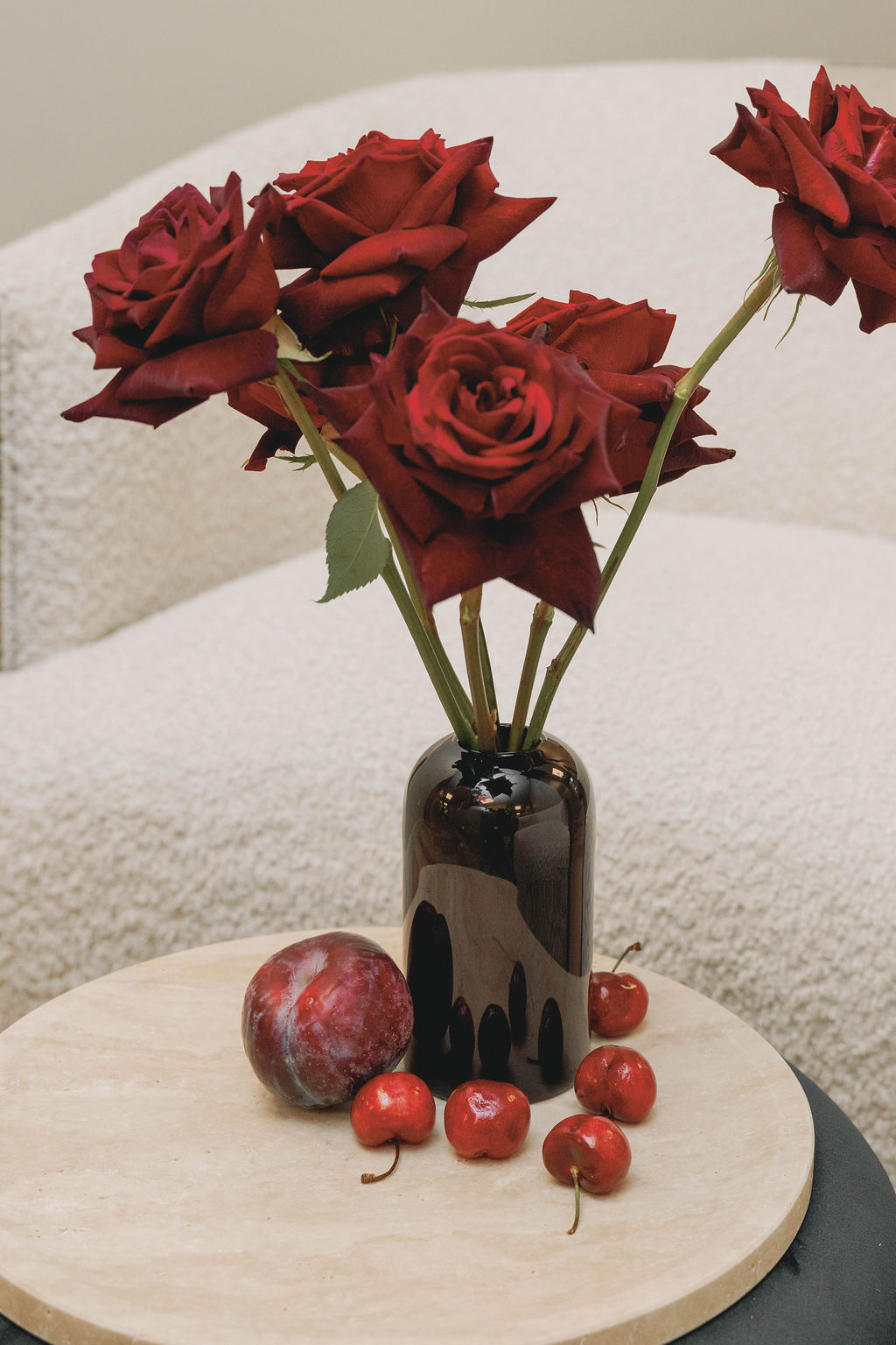 Burgundy rose centerpiece styling created for a Virginia Beach corporate event designed by Lustre Theory